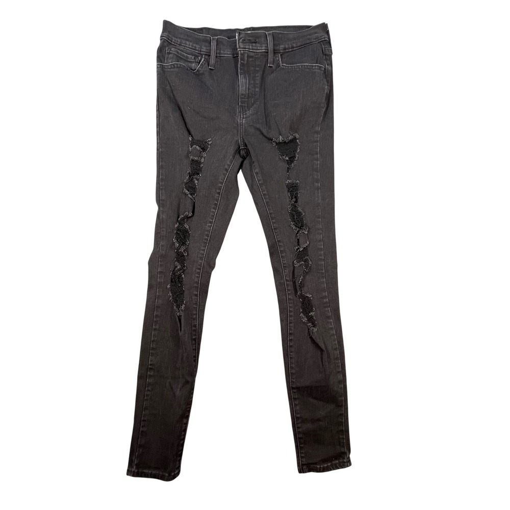Levi's Black 720 High Rise Super Skinny Jeans Women 28 Distressed Ripped Denim